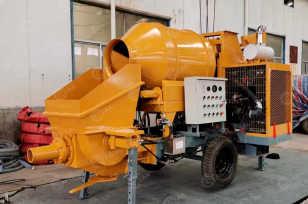 Бетоносмеситель с бетононасосом MINLE HBTS15 дизельный, труба 100м. Фото 1