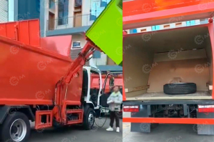 Мусоровоз на шасси ISUZU 4x2 дв 151Kw кабина Elf гп 5т объем 8м3 с боковой загрузкой, подъемно-опрокидывающий механизм в трех вариантах. Фото 3