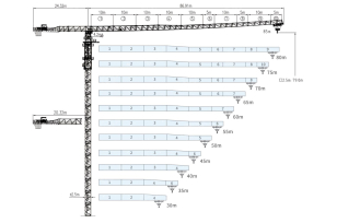 Башенный кран Dahan DH620 гп 25 тонн без оголовка, высота под крюком 79м, длинна стрелы 40м, гп на конце стрелы 9,5т анкера. Фото 1