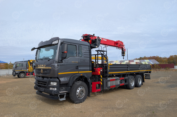 Бортовой грузовик HOWO 6x4 дв 400лс кму КМУ SUNHUNK S1606 (7.1тонн) 6 секций, с приборами безопасности, навес для оператора. Фото 25