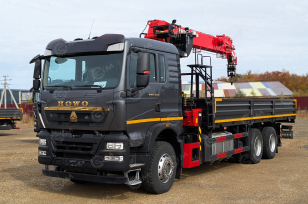 Бортовой грузовик HOWO 6x4 дв 400лс кму КМУ SUNHUNK S1606 (7.1тонн) 6 секций, с приборами безопасности, навес для оператора. Фото 1