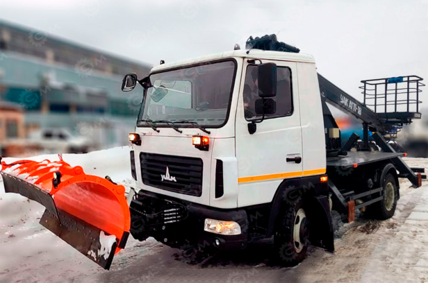 Автовышка WANBANG GKS28 на шасси ISUZU 4Х2 дв 139kw высота подъёма 28м c щеткой и снегоуборочным отвалом. Фото 4