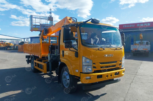 Бортовой грузовик ISUZU 4x2 самосвальный кузов дв 139kw гп 6т с кму гп 5т высота подъема 20м с корзиной кузов 4200х2250х600. Фото 1