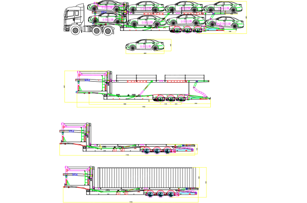 Полуприцеп контейнеровоз автовоз (8 авто/2 контейнера 20ф) LUXUDA 3 оси BPW, пневмоподвеска, передняя ось ленивая. Фото 4