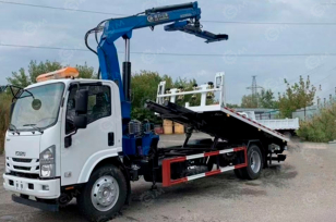 Эвакуатор на шасси ISUZU 4x2 дв 139kw гидравлическим КМУ WANBANG SQS125-4 гп 5т сдвижная платформа, лебёдка, корзина, съемные алюминиевые борта. Фото 1