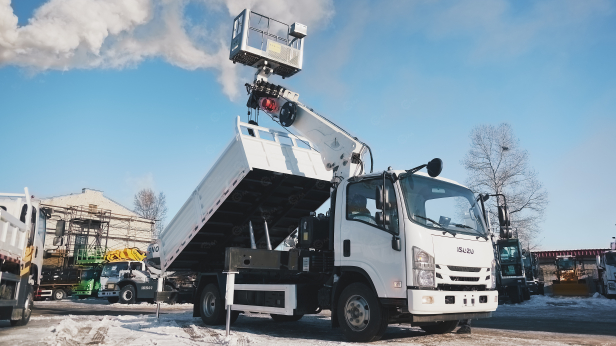 Бортовой грузовик ISUZU 4x2 самосвальный кузов дв 96kw гп 3,5т с кму гп 3,5т 6 секций высота подъема 17м с люлькой с лебедкой. Фото 3