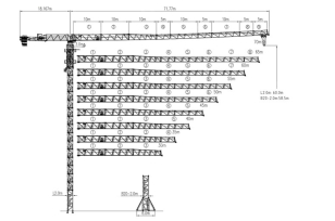 Башенный кран DAHAN DH248(7020) гп 12т, без оголовка, высота 72м, стрела 60м, гп на конце стрелы 3т, секция 1.6m*1.6m*3.0m на анкерах. Фото 1