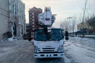 Автокран на шасси ISUZU 4x4 дв 139kw крановая установка WANBANG DZ5T гп 5т., 5 секций, стрела 22м, два крюка, корзина, с буром 8м диаметр 400мм. Фото 1