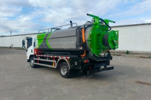 Илосос с размывом (каналопромывочная машина) на шасси ISUZU 4x2 дв 139kw бочка для сточных вод 7 м³ чистой воды 3м³ насос SK-15 ПДУ рукав 100м подъем 45°, мойка, пистолет, доп всасывающее отверстие. Фото 3