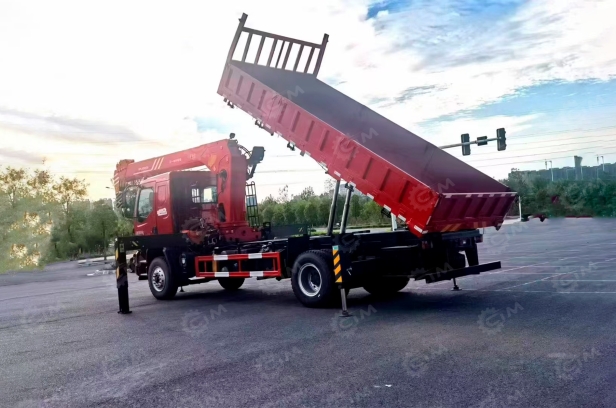 Бортовой грузовик ISUZU 4x2 самосвальный кузов дв 139kw гп 6т с кму КМУ XCMG SQS125-4 гп 5т, с корзиной, ПДУ, кузов 5000*2400*550. Фото 2
