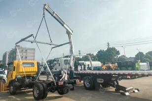 Эвакуатор на шасси ISUZU 4x2 дв 138kw КМУ WANBANG H100Z-4 гп 5т с отрицательным углом сдвижная платформа лебедка. Фото 3