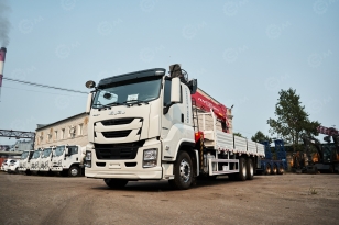 Бортовой грузовик ISUZU 6x6 дв 221kw c кму VIGRUS SHS3005A гп 12 тонн 5 секций, стрела 17,3м, кузов 6500мм, корзина. Фото 1