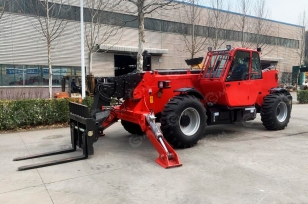 Телескопический погрузчик Yugong TR4014 4WD, крабовый ход, гп 4т, высота 14м,  дв YUCHAI 72KW, кондиционер, вилы+ ковш 2,5м3. Фото 1